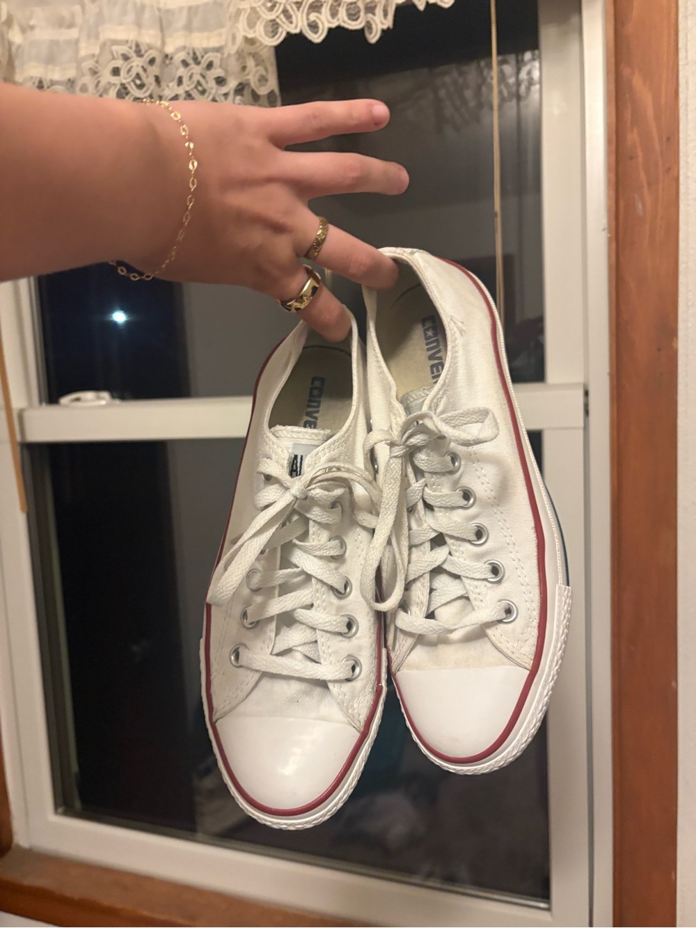 Converse White Low-Top Sneakers with Red Trim - Women's